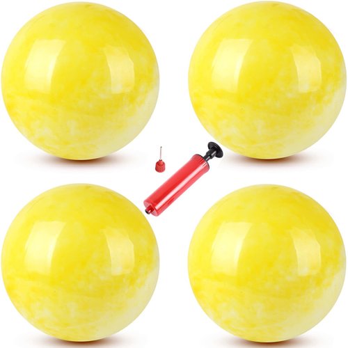 ZHANGBY 4 Pcs Marbleized Bounce Bouncing Balls & 1 Hand Pump 9 Inch Bouncy Game Ball Inflatable Sensory Ball Kickball Toys Balls Pets School Playground Ball Fun Indoorm/Outdoor Playballs-Yellow
