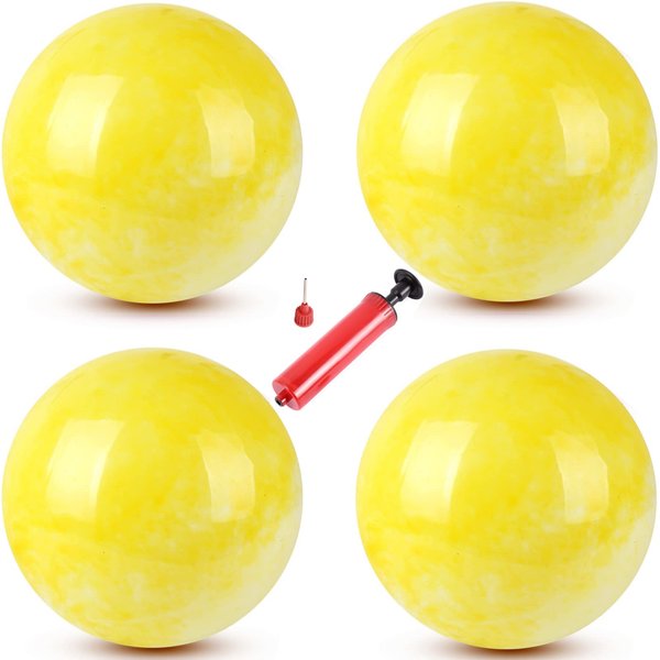 ZHANGBY 4 Pcs Marbleized Bounce Bouncing Balls & 1 Hand Pump 9 Inch Bouncy Game Ball Inflatable Sensory Ball Kickball Toys Balls Pets School Playground Ball Fun Indoorm/Outdoor Playballs-Yellow