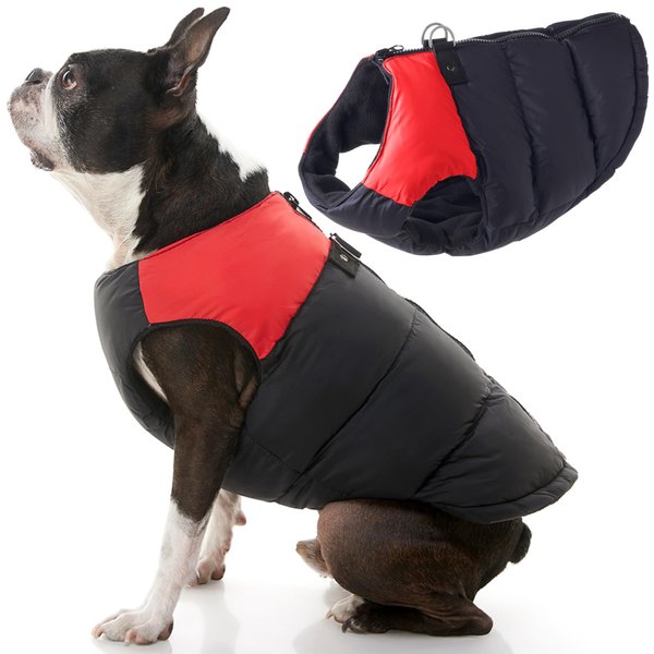 Gooby Padded Vest Dog Jacket - Red, Medium - Warm Zip Up Dog Vest Fleece Jacket with Dual D Ring Leash - Winter Water Resistant Small Dog Sweater - Dog Clothes for Small Dogs and Medium Dogs