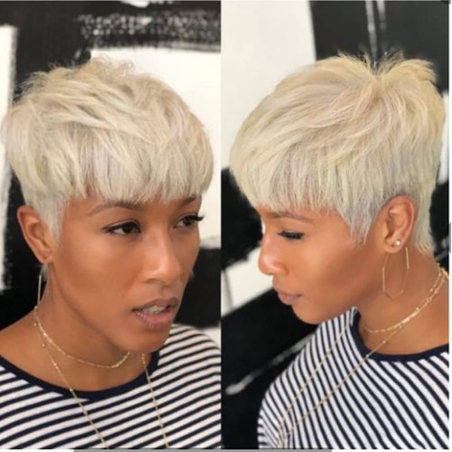 short pixie cut wigs for women synthetic short hair cut with bangs platinum short pixie hair styles Short Wavy Hair Wig Synthetic Short Wigs for Black Women (platinum)