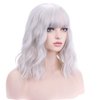 BERON 14 Inches Silver Wig Short Curly Wig Women Girl's Synthetic Wig Silver White Wig with Bangs Wig Cap Included