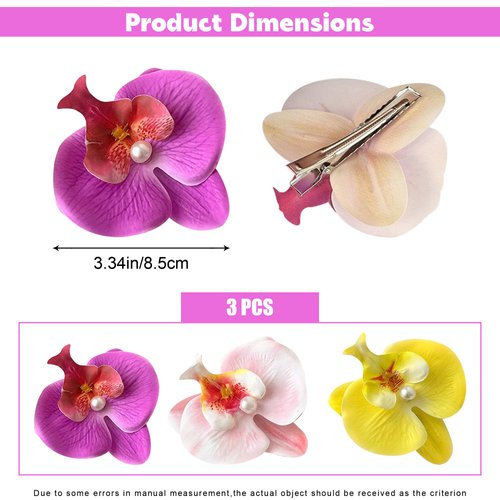 3Pcs Hawaiian Flower Hair Clips for Women,Orchid Hibiscus Hair Clip 3.5 Inch Artificial Flower Clips Summer Hair Accessories for Girls Beach Vacation Luau Tropical Wedding Party Decoration