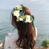 June Bloomy Flower Girl Wedding Headpiece Bridal Flower Crown Spring Wreath BOHO Garland Halo(Royal Blue White)
