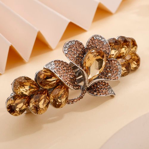 Aimimier Bridal Crystal Flower Hair Clip for Thick Thin Hair Bun Barrettes Classical Wedding Hair Accessories for Women (Yellow)