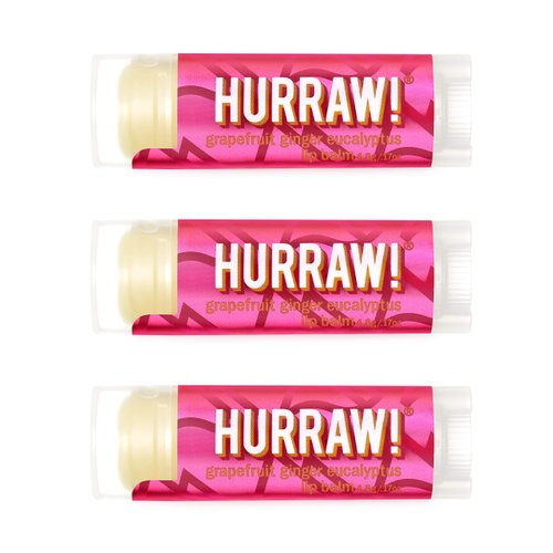 Hurraw! Grapefruit, Ginger, Eucalyptus (Kapha) Lip Balm, 3 Pack: Organic, Certified Vegan, Cruelty and Gluten Free. Non-GMO, 100% Natural Ingredients. Bee, Shea, Soy and Palm Free. Made in USA