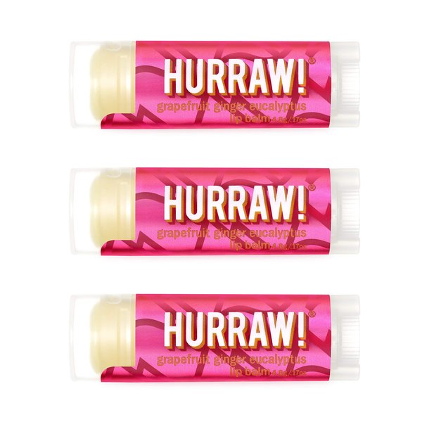 Hurraw! Grapefruit, Ginger, Eucalyptus (Kapha) Lip Balm, 3 Pack: Organic, Certified Vegan, Cruelty and Gluten Free. Non-GMO, 100% Natural Ingredients. Bee, Shea, Soy and Palm Free. Made in USA