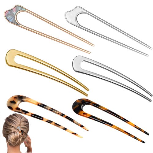 6 PCS U-shaped Acetate Hairpins and Metal Hairpins French Hairpin Vintage Hair Fork for Women Gir...