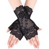 Women Short Lace Gloves Fingerless Lace Gloves Tea Party Gloves Sunblock Bridal Floral Gloves (Black)