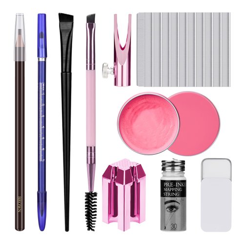 ATOMUS Brow Mapping String Set with 15g White Brow Paste 20g Pink Brow Paste 30m White Brow Mapping Thread 2pcs Eyebrow Brush for Microblading Lip Tool Accessories