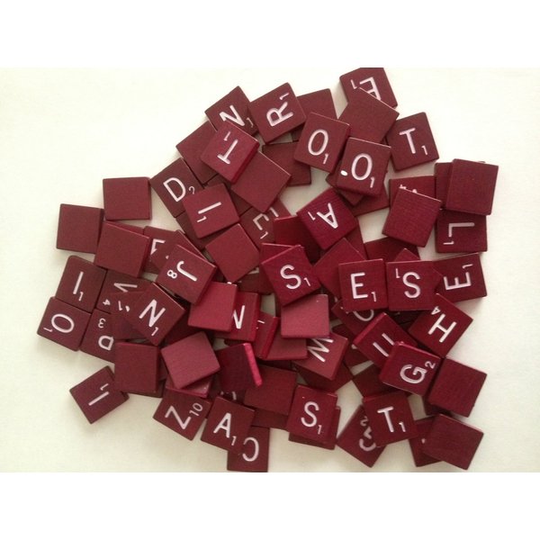 Maroon Wood Letter Tiles Set 100 Tiles ~ Game Replacement, Scrapbooking, Crafts, Messages, Etc.