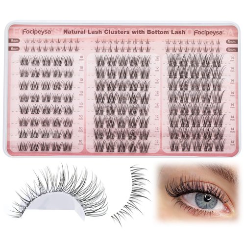 Lash Clusters Wispy Lash Extension C Curl Eyelash Clusters 10-14MM Individual Lashes Natural Cluster Eyelash Extensions Clear Band Cluster Lashes Soft DIY Lash Extensions by Focipeysa (174pcs 10-14mm)