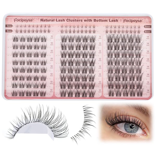 Lash Clusters Wispy Lash Extension C Curl Eyelash Clusters 10-14MM Individual Lashes Natural Cluster Eyelash Extensions Clear Band Cluster Lashes Soft DIY Lash Extensions by Focipeysa (174pcs 10-14mm)