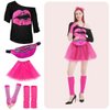 WILDPARTY Costume Accessories, T-Shirt Tutu Fanny Pack Headband Earring Necklace Fishnet Gloves Legwarmers 80s Party Halloween outfit for Women 24PCS (Pink M)