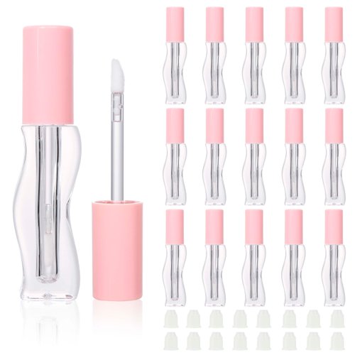 COSIDEA 9pcs Empty 2.5ml/0.08oz Pink lip gloss tubes with wand unique Wave shape lipgloss tube container small capacity for lip Tint DIY (9)