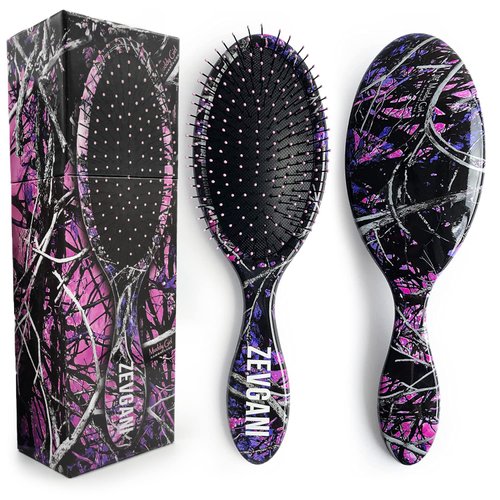 ZEVGANI Detangling Brush, Hair Brushes for Women & Kids Hair Detangler Brush w/Ultra-Soft Bristles for Wet & Dry Hair, Smoothing Brush for All Hair Types, MuddyGirl (Pink-Purple-Black)