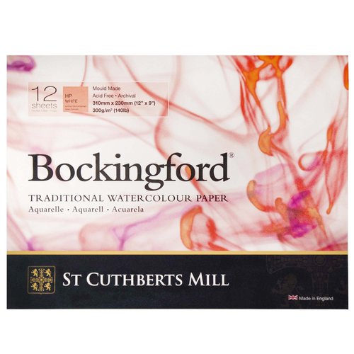 St. Cuthberts Mill Bockingford Watercolor Paper Pad - 12x9-inch White Water Color Paper for Artists - 12 Sheets of 140lb Hot Press Watercolor Paper for Gouache Ink Acrylic Charcoal and More