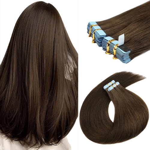 18 inch Tape in Hair Extensions Human Hair Invisible Straight Tape Hair Extensions for Women 20 Pcs/50g Seamless Skin Weft #4 Chocolate Brown Real Hair Extensions Tape ins Human Hair