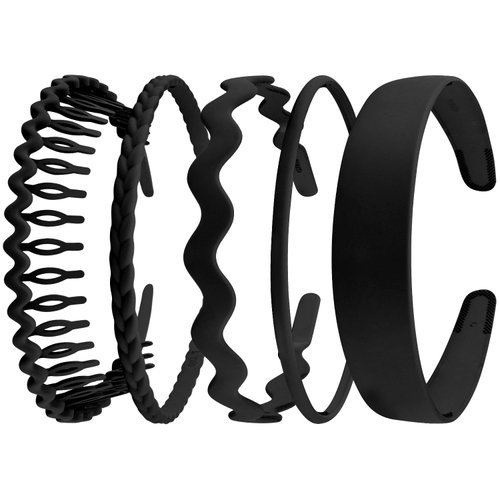 SuPoo 5pcs Black Zig Zag Headbands Plastic Headbands for Women Non Slip Hard Hair Comb Head Bands with Teeth Various Women’s Headbands Comfortable Hair Bands Cute Hair Accessories