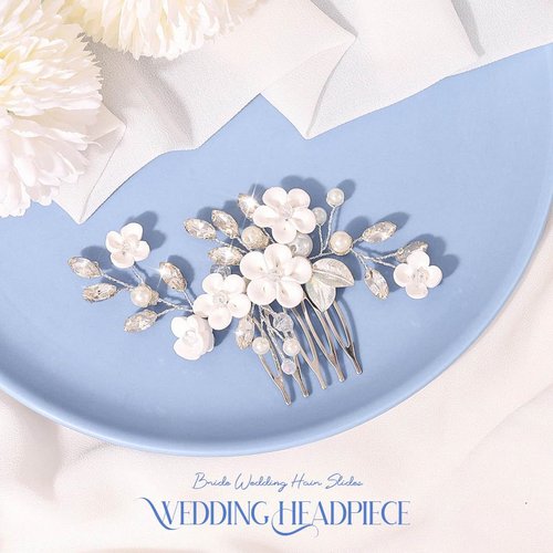 Unicra Flower Wedding Hair Comb Sparkly Crystal Bridal Hair Piece Rhinestone Hair Accessorie for Women