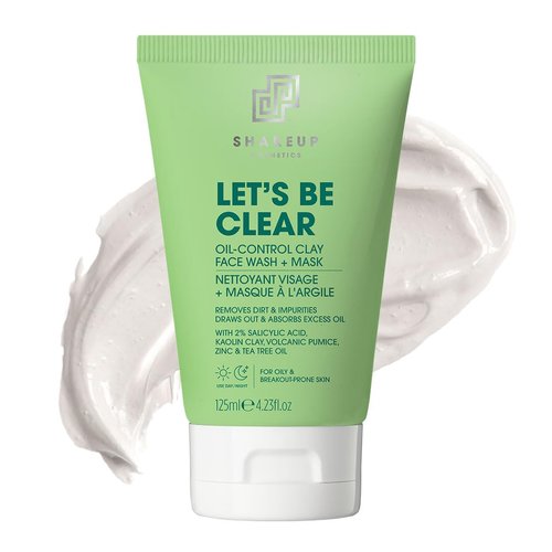 Shakeup - 2-in-1 Mens Face Wash + Clay Mask, Oil Control, Clarifying with Volcanic Pumice, Tea Tree, 2% Salicylic Acid, Vegan Skincare, 125ml