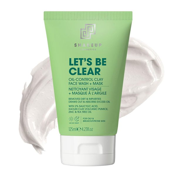 Shakeup - 2-in-1 Mens Face Wash + Clay Mask, Oil Control, Clarifying with Volcanic Pumice, Tea Tree, 2% Salicylic Acid, Vegan Skincare, 125ml