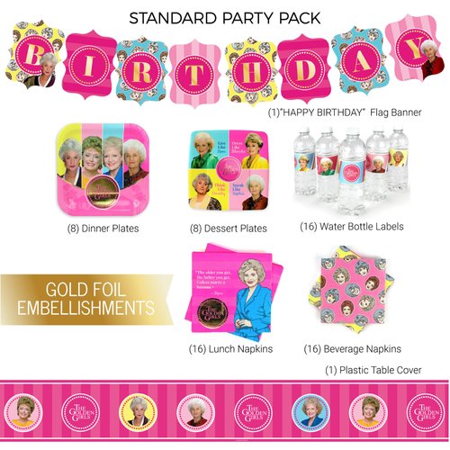 Golden Girls Party Supplies (Standard) Birthday Party Decorations with Happy Birthday Banner, 58 Piece Set - 40th birthday decorations, 50th birthday decorations for women, bridal shower decorations
