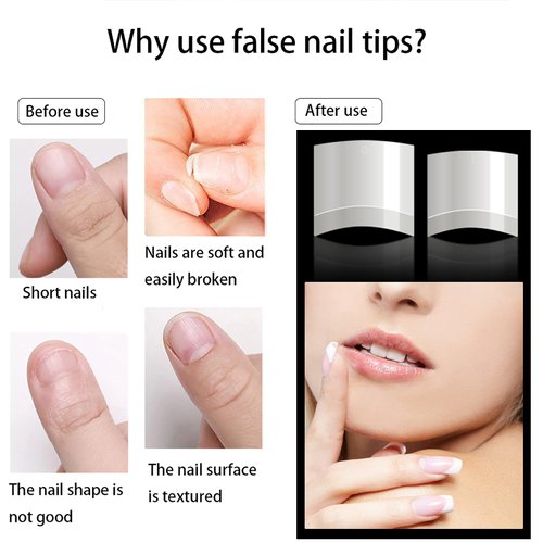 Square Nail Tips Half Cover 500Pcs Clear Acrylic Nails French Short False Nails with Box (Natural)
