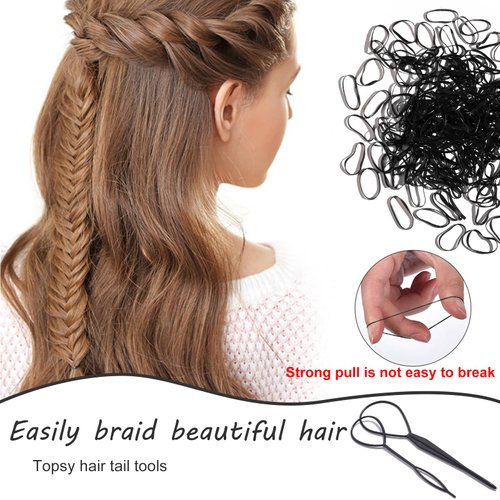 2500 PCS Hair Bands, Elastic Hair Band, Mini Hair Rubbers Ties with 2 PCS Topsy Tail Hair Tools for Girls Ponytail Hair Accessories, Soft Elastic Bands Non-Slip Small Hair Ties Black.