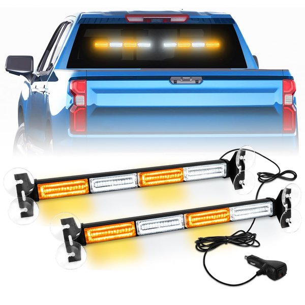 LRTER 2 in 1 Emergency Strobe Traffic Advisor Light Bar Amber White Warning Hazard Safety Interior Windshield Dash Lights Emergency Lights for Trucks Construction 2x17.7", Amber/White