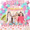 LXlucktim Four Ever Donut Sweet Birthday Decorations for girl, 131 Pcs Donut 4th Birthday Party Supplies decorations - Banner, Cake Toppers, Balloons, Tablecloth, Centerpieces