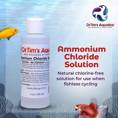 DrTim’s Aquatics Ammonium Chloride Solution for Fishless Cycling - 4 oz., Treats 200 gal. – Fish Tank Cleaner for Saltwater, Freshwater & Reef Aquariums