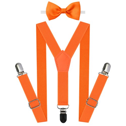 A&J DESIGN Kids Suspenders and Bow Tie Set Boys and Girls Halloween Christmas photography School Costume Orange 30 Inches