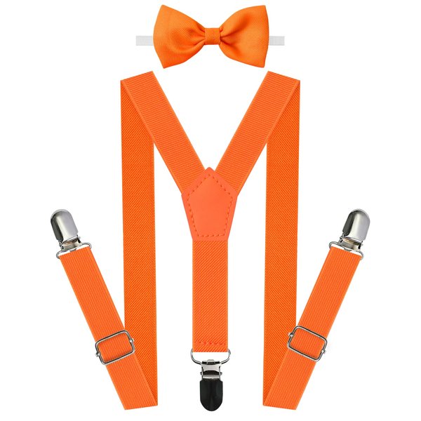 A&J DESIGN Kids Suspenders and Bow Tie Set Boys and Girls Halloween Christmas photography School Costume Orange 30 Inches