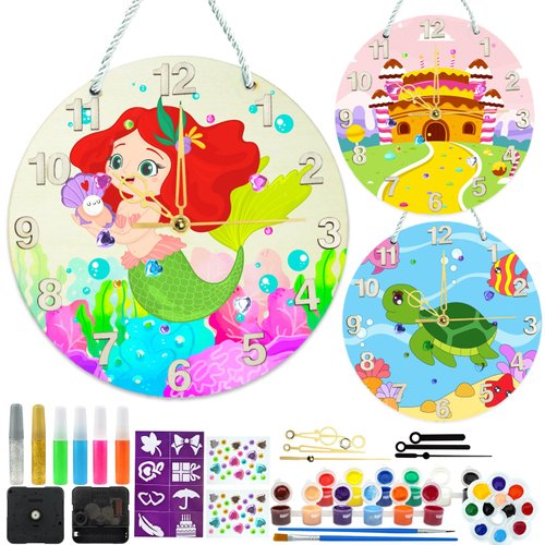 AluAbi 2 Pack DIY Clock Kit - Make Your Own Clock, Wooden Painting Kit DIY Arts & Crafts Activity Christmas Birthday Gift for Kids Girls Age 6 7 8 9 10 Year Old