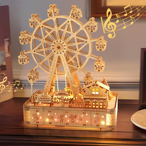 KWASVLYA 3D Wooden Puzzles for Adults,Musical Ferris Wheel Kit,Building Kits for Adults and Teens,Model Kits for 14+, Skill Building and Creative Fun