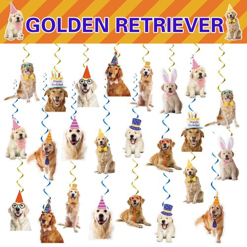 24 Pcs Golden Retriever Hanging Decorations Golden Retriever Hanging Swirls Ceiling Swirls Golden Retriever Birthday Party Supplies for Golden Retriever Party Decorations Dog Decorations