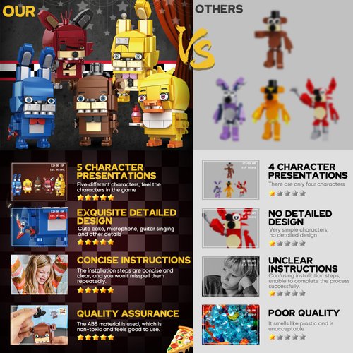 QEINIE Five Nights Security Breach Building Blocks Toys, Classic Horror Game Five Nights 5 Pcs Action Figures, Great Birthday Presents for Teens, Collectible Present for Game Fans(988PCS)