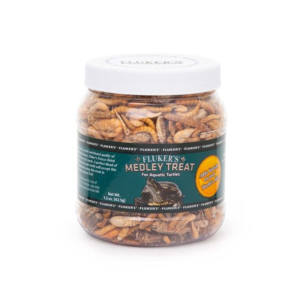 Fluker's Aquatic Turtle Food - Reptile & Amphibian Food, 1.5oz Medley Treat of Freeze-Dried River Shrimp, Mealworms, and Crickets, Vitamin-Enriched Turtle Shrimp Food for Optimal Nutrition