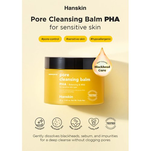 Hanskin PHA Pore Cleansing Balm, Gentle Blackhead Cleanser and Makeup Remover for Sensitive Skin [PHA/2.82 oz]