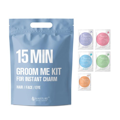 Spa Grooming Kit for Men – Special Care Set Includes Hair Mask, Collagen Mask, Tea Tree Mask, Hyaluronic Acid, and Eye Mask. Achieve Instant Charm with the 15 MIN GROOM ME KIT by [NAISTURE]