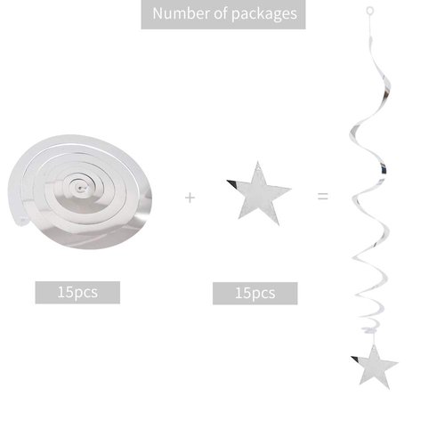 BEISHIDA Silver Star Hanging Swirl Decorations,Hanging Silver Party Supplies for Graduation Wedding Baby Shower Decorations, Pack of 15
