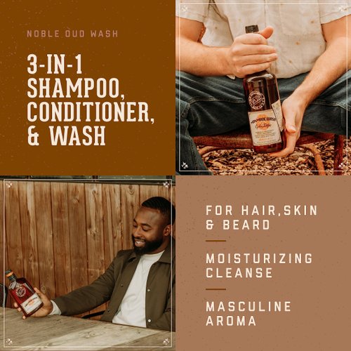 18.21 Man Made Original Noble Oud 3-in-1 Body Wash, Shampoo, & Conditioner for Men, All Hair & Skin Types, Strengthens and Moisturizes in a Manly Aroma, 18oz