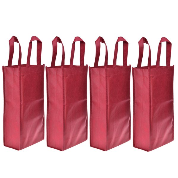 Cosmos 4 Pack Non-Woven 2-Bottle Wine Tote Bag Holder, Reusable Wine Bags Wine Gift Bags, Reusable Gift Bag - Dark Red