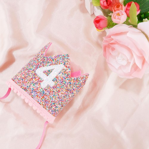 Chanaco 4th Birthday Hat for Baby, Rainbow Birthday Girl Crown, Glitter Fourth Birthday Hat for Gifts, Four Birthday Hat for Kids, 4th Birthday Party Hat Birthday Decoration Little Girl Hair Accessory