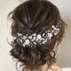 EASEDAILY Flower Bridal Hair Vine Silver Crystal Wedding Headpiece Pearl Hair Accessories for Women and Brides