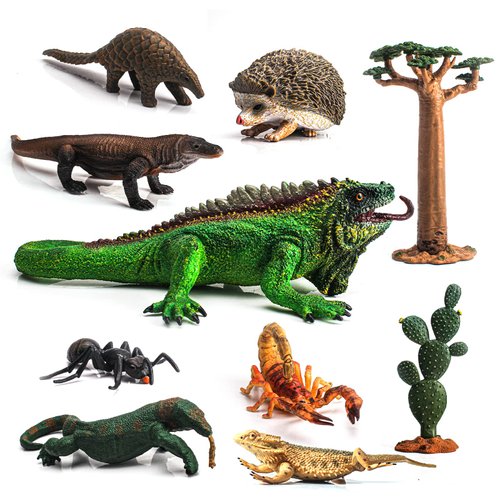 Fantarea Desert Wild Animal Model Figures Playsets 11 PCS Lizard Komodo Dragon Scorpion Ants Hedgehog Cactus Baobab Figurines Decoration Set Toys for Boys Girls Kids
