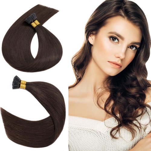 22 Inches I Tip Human Hair Extensions 100 Strands/Pack Pre Bonded Keratin Stick Tipped Hair Extensions Cold Fusion Hairpiece Long Straight For Women #2 Dark Brown 22'' 50g