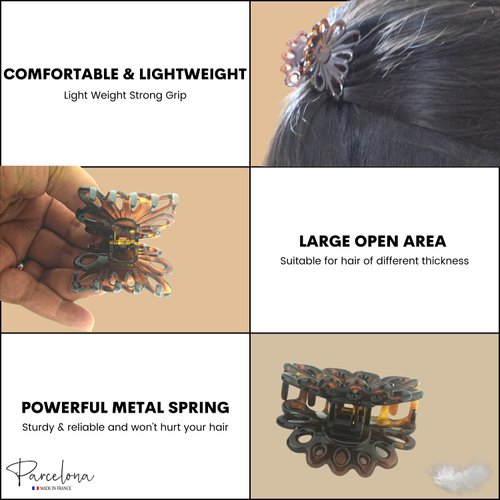 Parcelona French Plume Tortoise Shell Small Celluloid Jaw Hair Claw Clip Clamp Clutcher- 2 inches