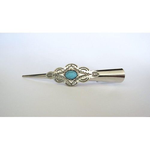 Generic Long turquoise blue stone silver metal tribal design alligator hair clip