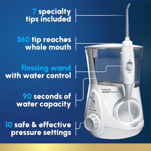 Waterpik Aquarius Water Flosser Professional For Teeth, Gums, Braces, Dental Care, Electric Power With 10 Settings, 7 Tips For Multiple Users And Needs, ADA Accepted, White WP-660, Packaging May Vary